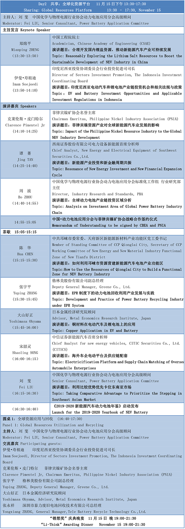 第四届动力电池应用国际峰会(CBIS2019)议程