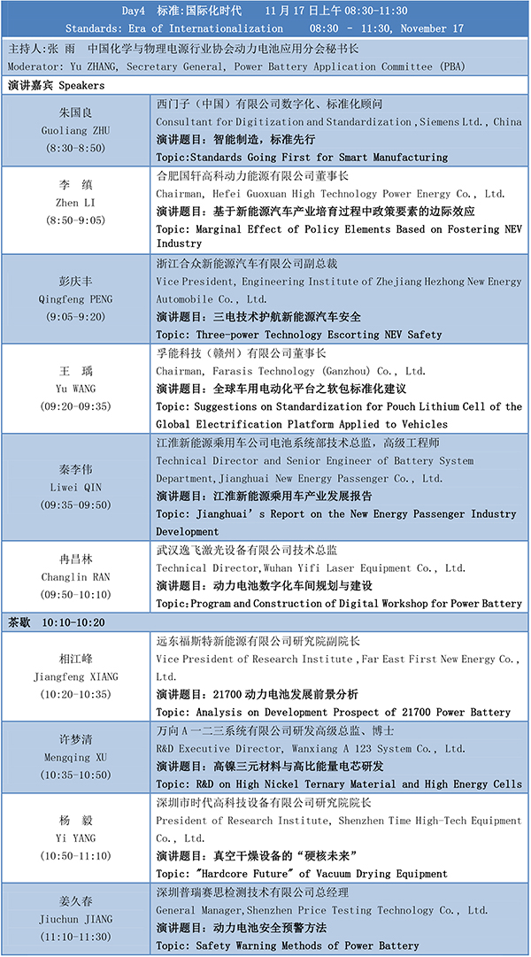 第四届动力电池应用国际峰会(CBIS2019)议程